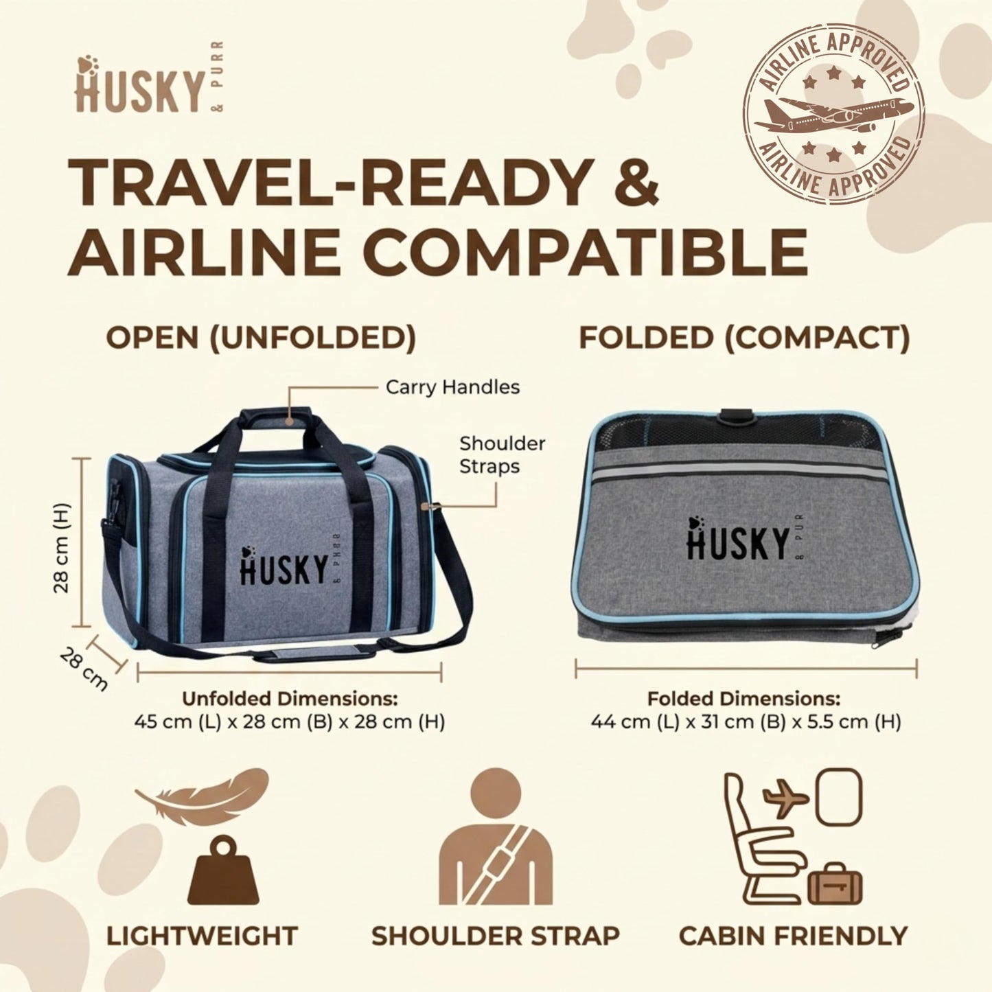 BreezePod Airline Approved Expandable Soft Sided Travel Bag Pet Carrier for Cats and Small Dogs